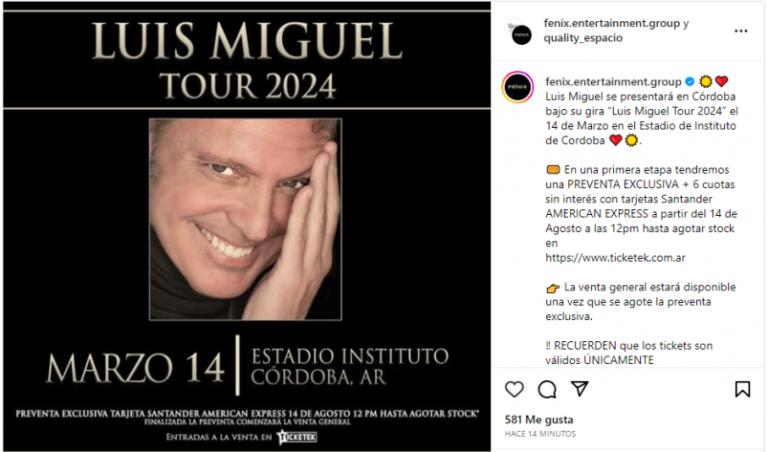 Luis Miguel en Córdoba cuándo salen las entradas y cómo comprarlas